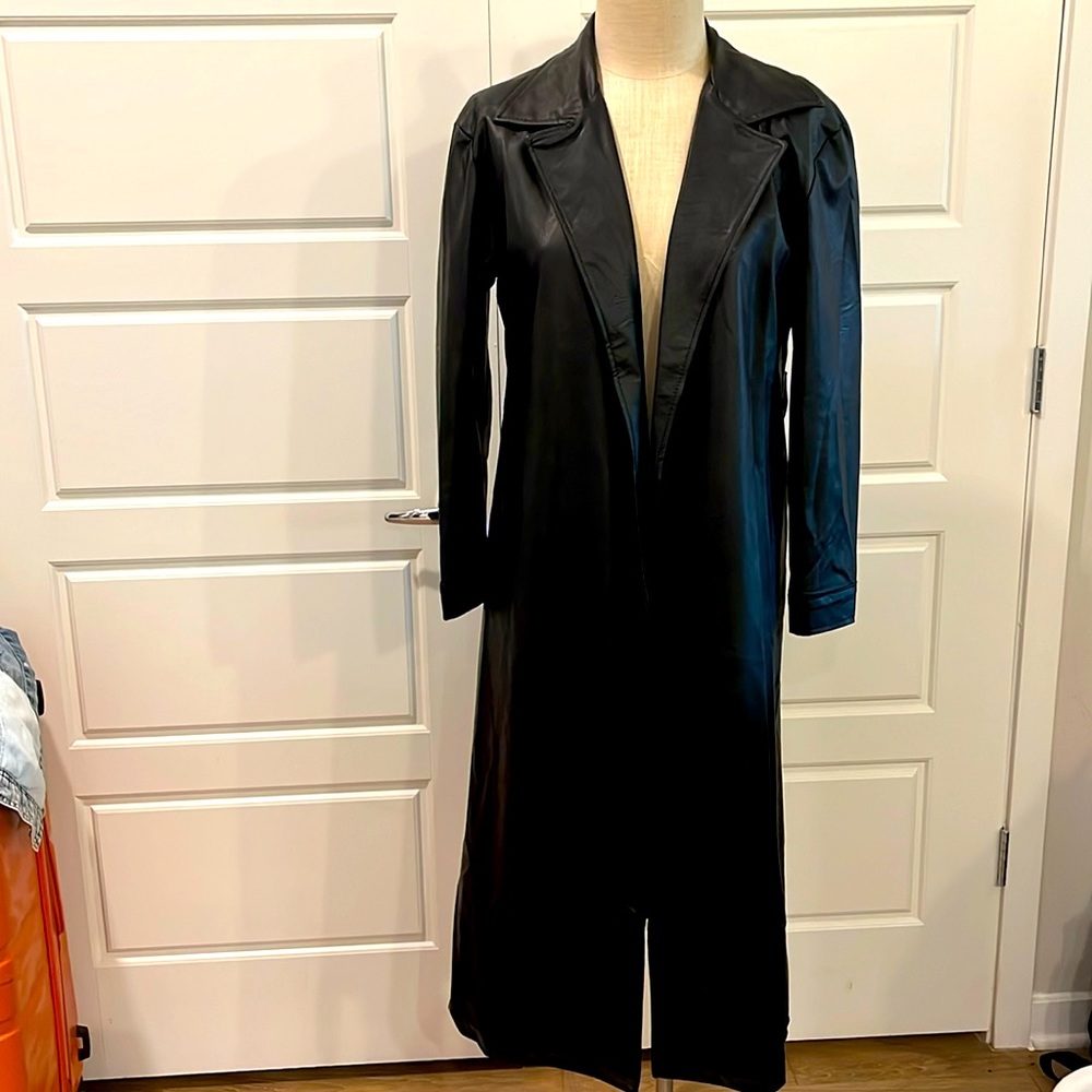 Faux Leather Black Longline Trench Coat Nasty Gal M NWT